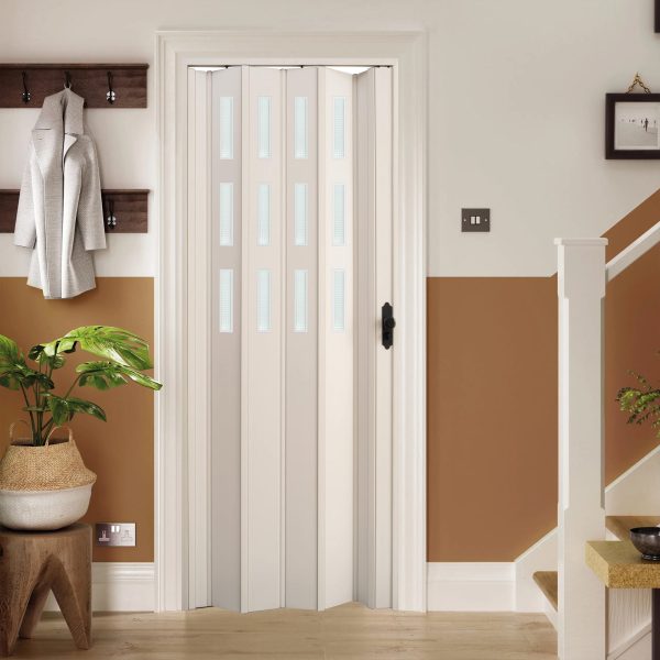 Beyaz Renk Camlı Pvc Akordiyon Katlanır Kapı