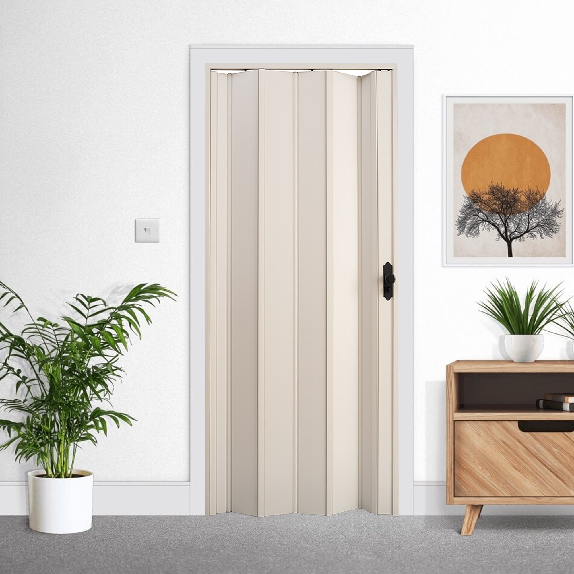 Beyaz Renk Camsız Pvc Akordiyon Katlanır Kapı