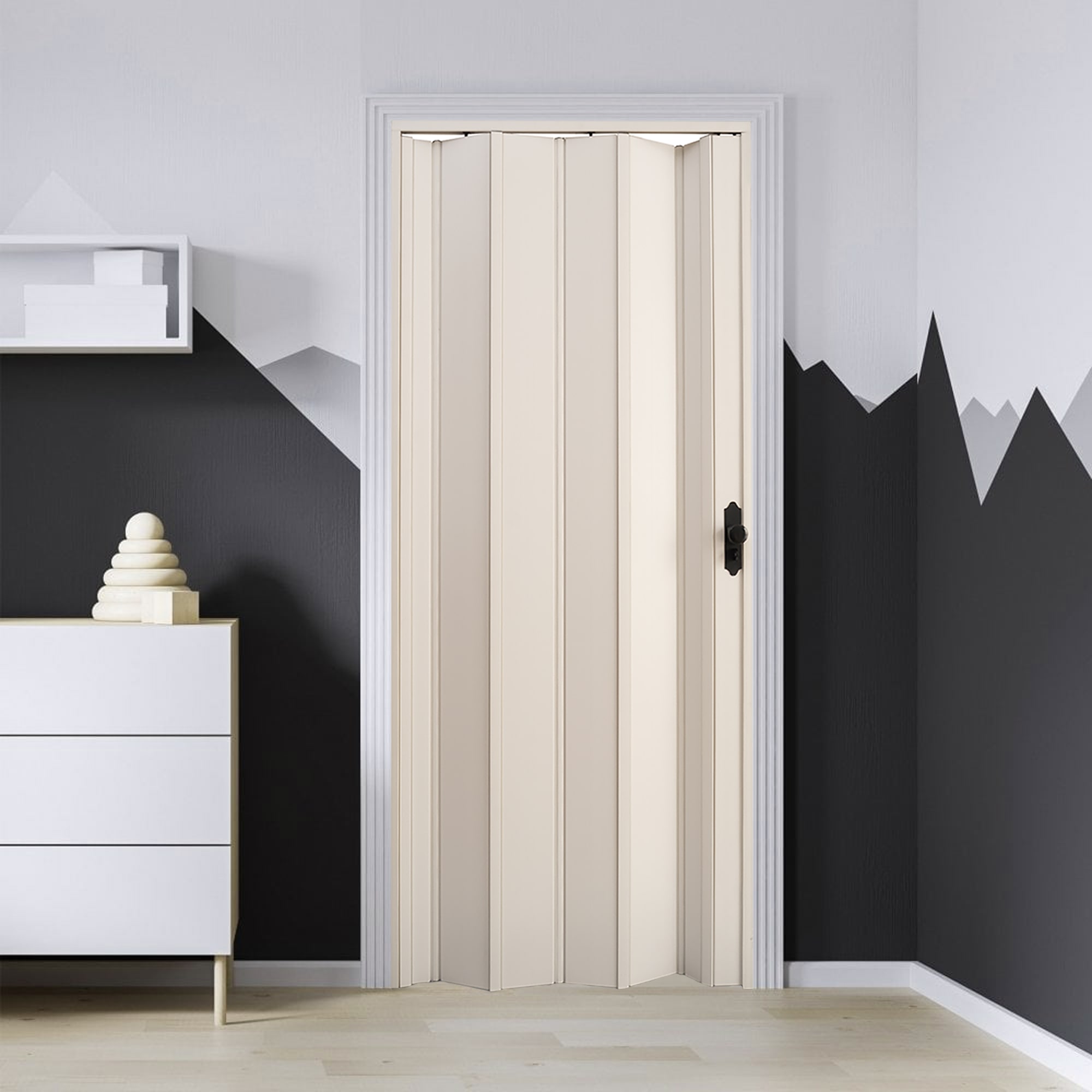 Beyaz Renk Camsız Pvc Akordiyon Katlanır Kapı