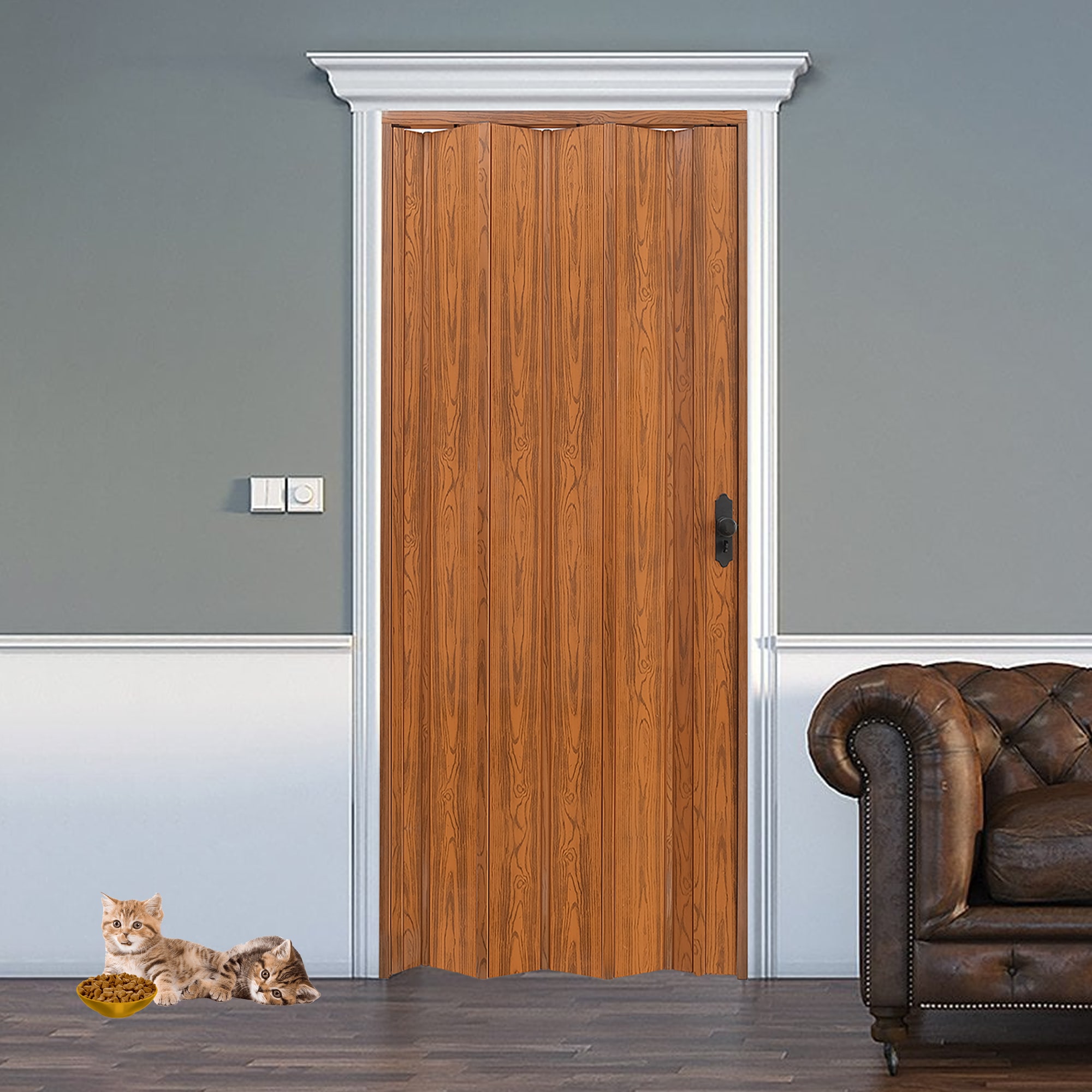 Ceviz Renk Camsız Pvc Akordiyon Katlanır Kapı