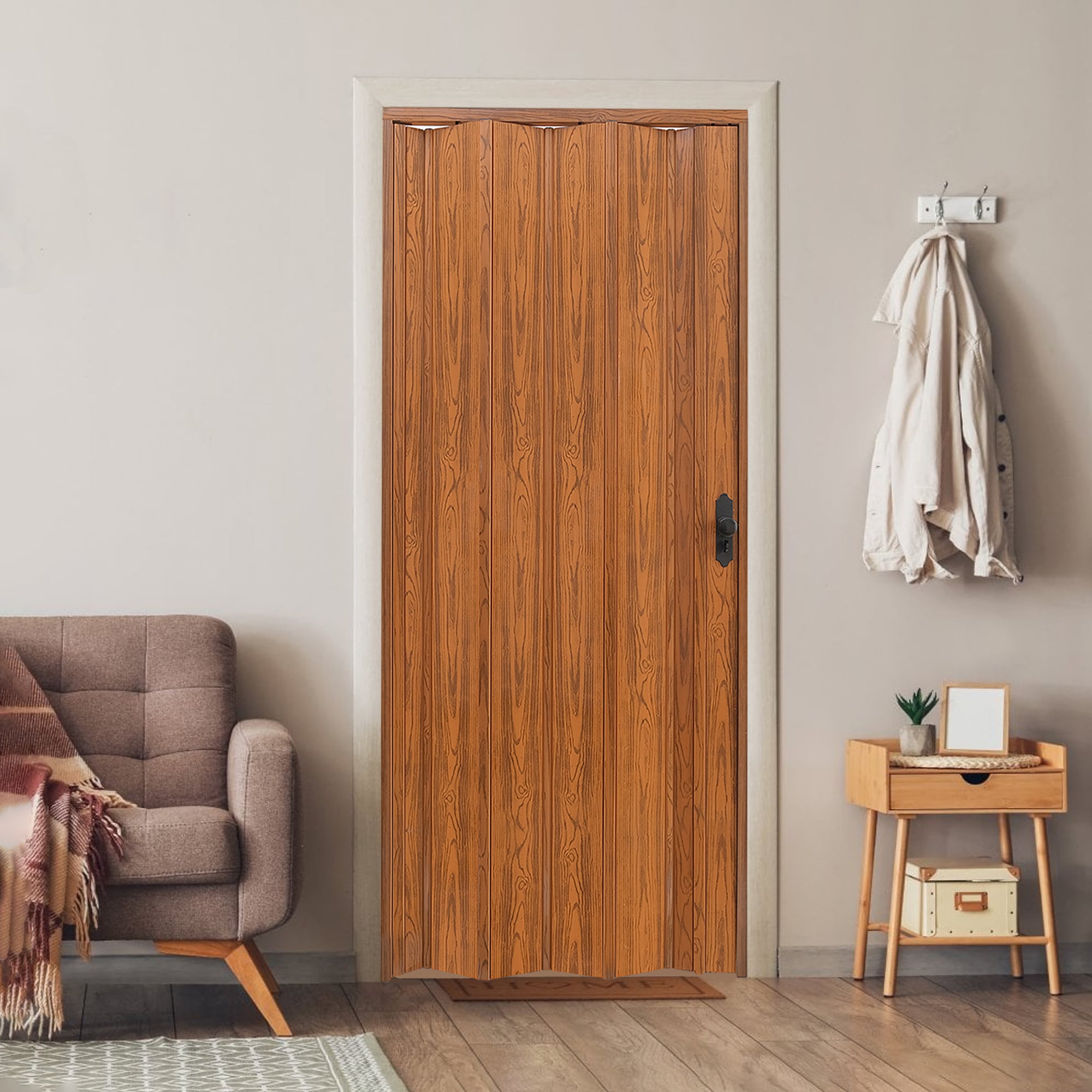 Ceviz Renk Camsız Pvc Akordiyon Katlanır Kapı