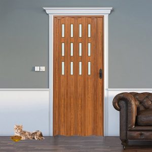 Ceviz Renk Camlı Pvc Akordiyon Katlanır Kapı