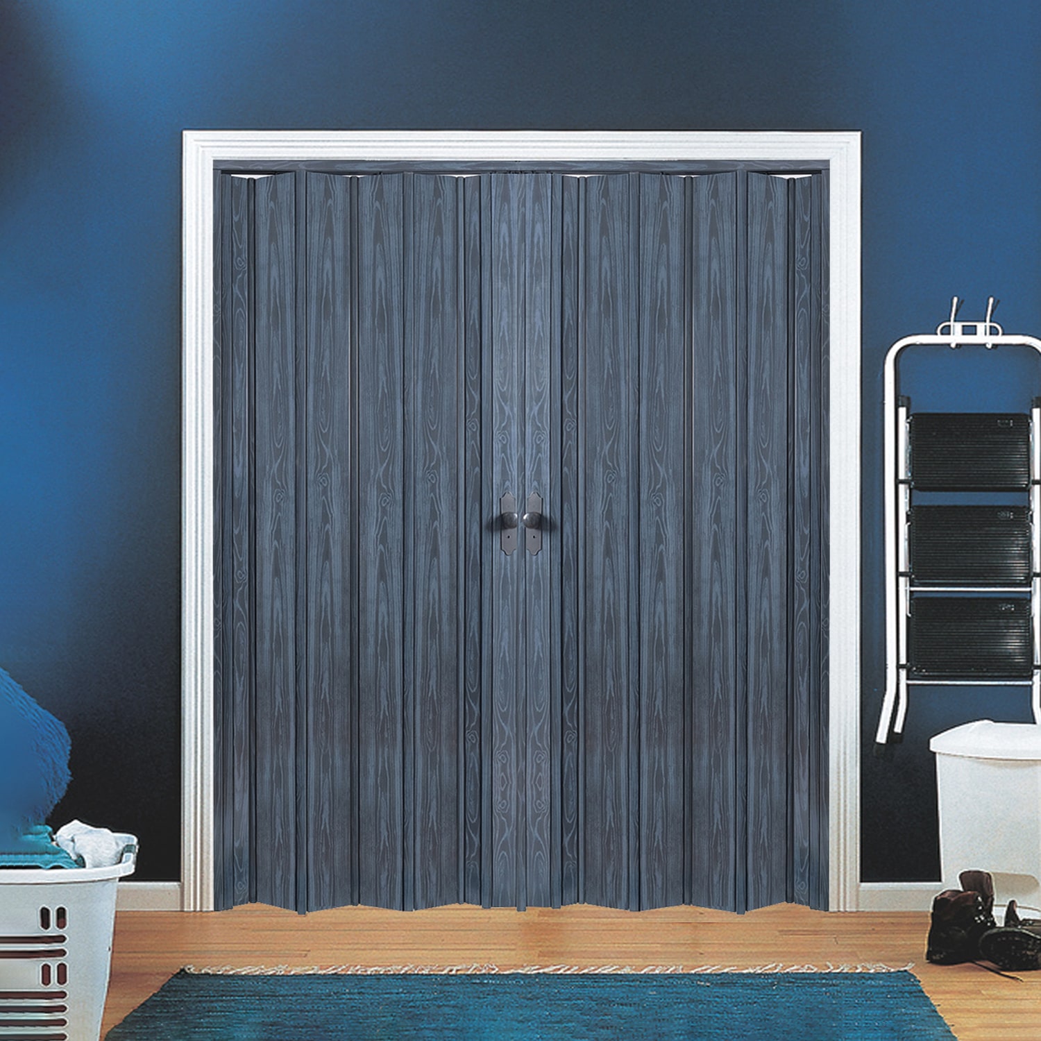 Antrasit Renk Camsız Çift Açılım Pvc Akordiyon Katlanır Kapı