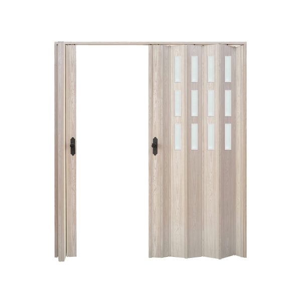 Akçaağaç Renk Camlı Çift Açılım Pvc Akordiyon Katlanır Kapı