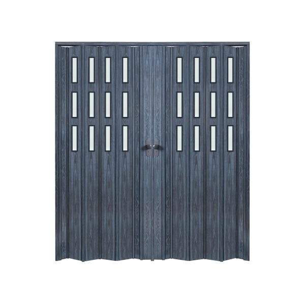 Antrasit Renk Camlı Çift Açılım Pvc Akordiyon Katlanır Kapı