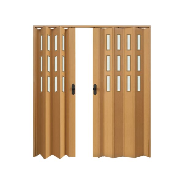 Meşe Renk Camlı Çift Açılım Pvc Akordiyon Katlanır Kapı