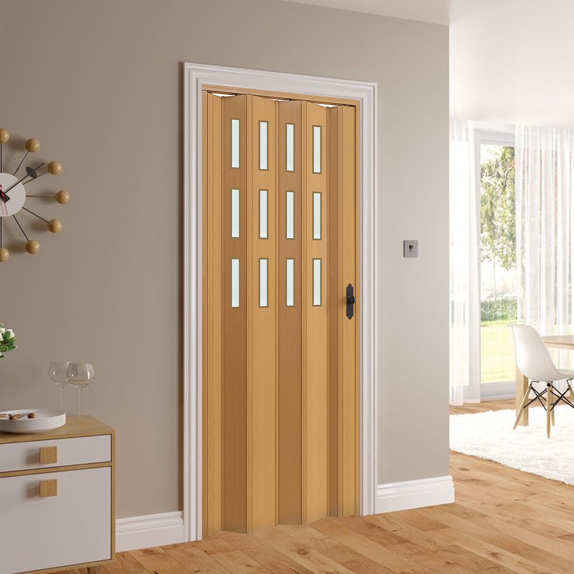 Meşe Renk Camlı Pvc Akordiyon Katlanır Kapı